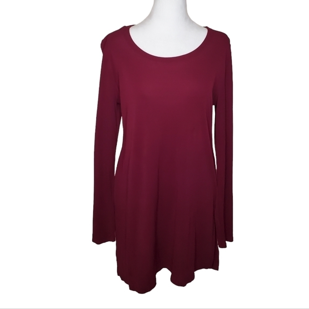 Eileen Fisher Silk Tunic Top, Long Sleeve Round Neckline Blouse Petite Small Top